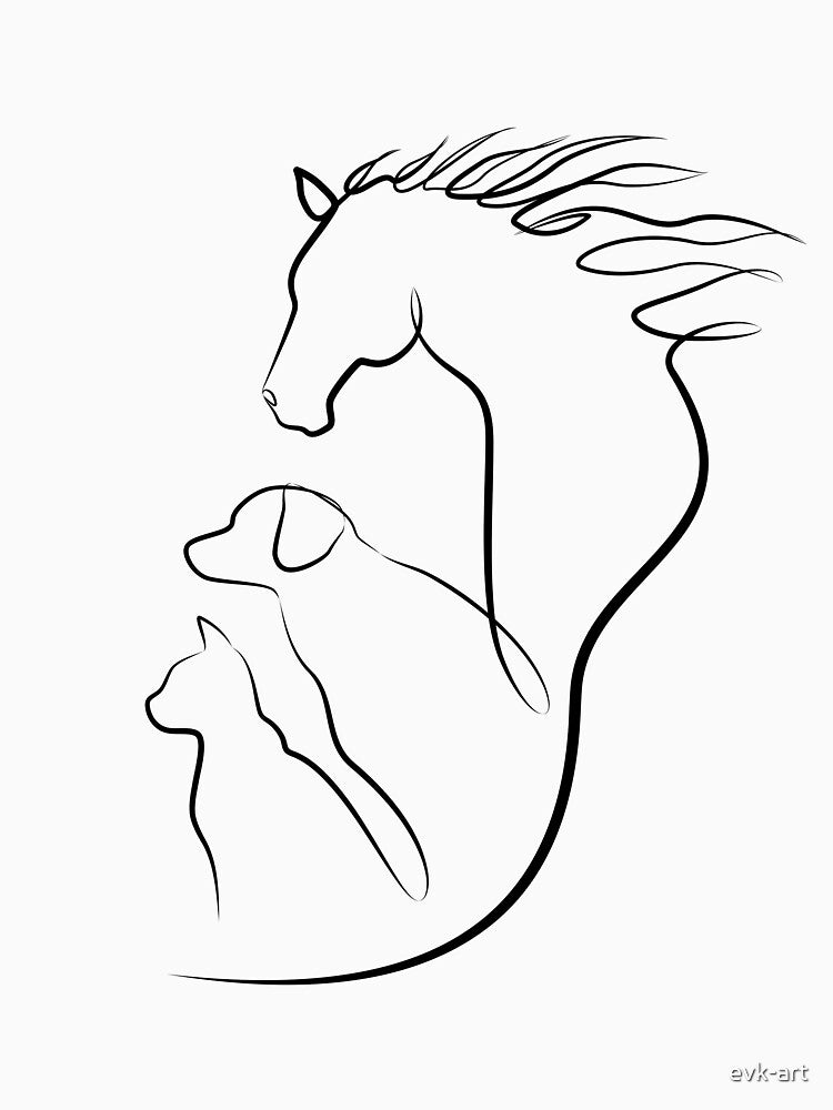 Horse, dog and cat in one line art by evk-art