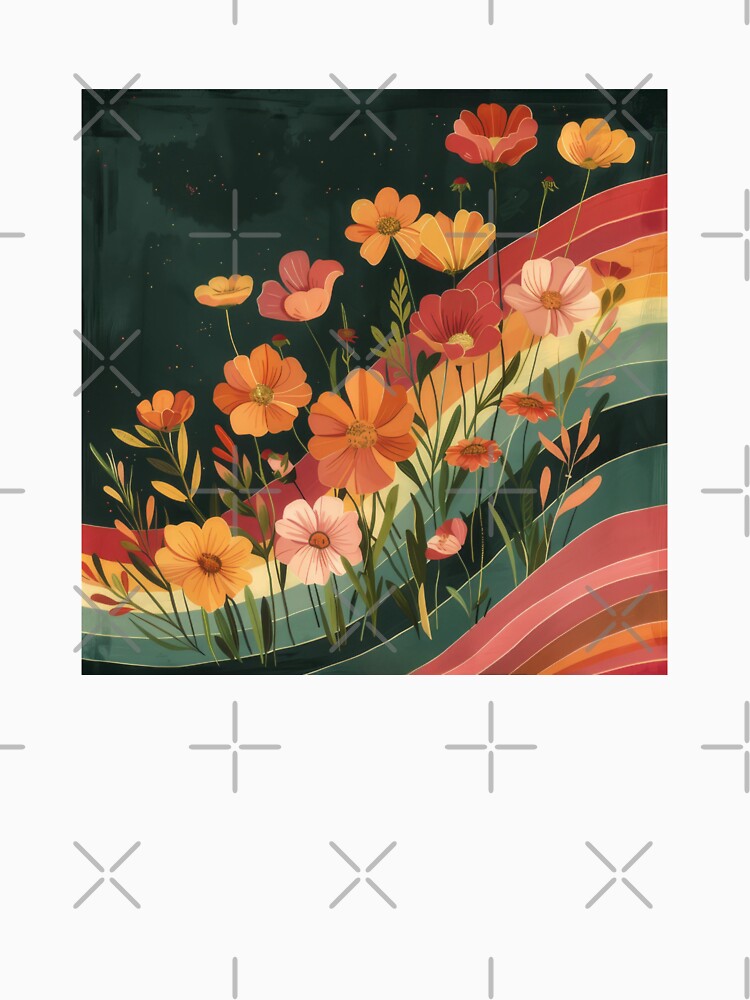 Retro Stripes and floral design in orange, dark green, pink & orange by PrettyPinkSkies