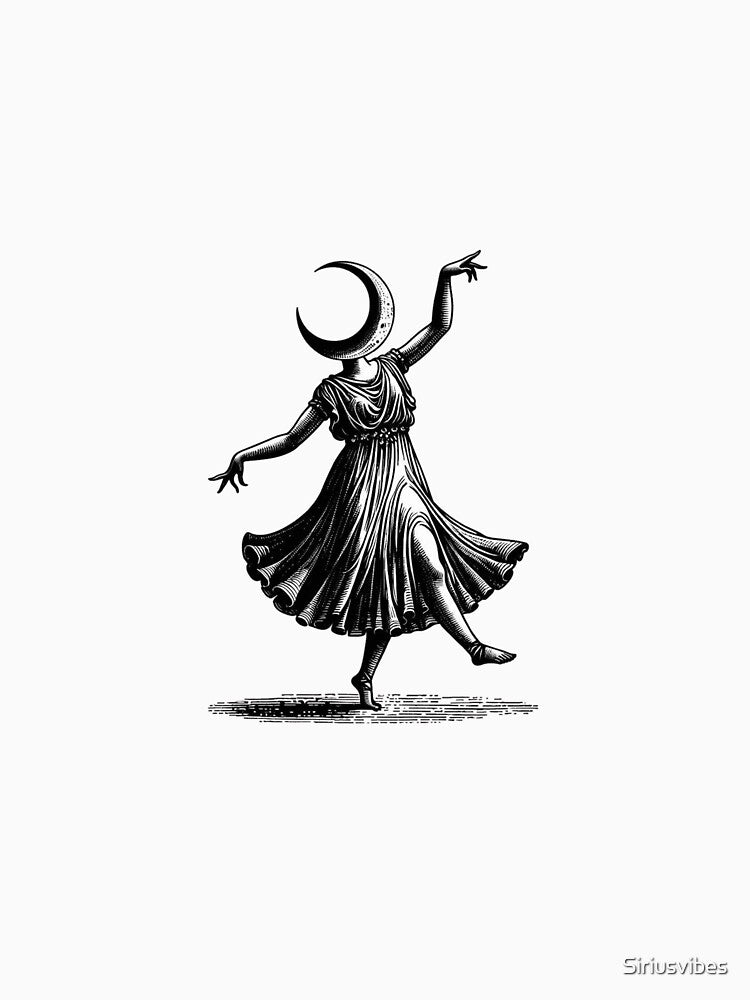 Dancing Moon Head Woman - Surreal Lunar Art by Siriusvibes