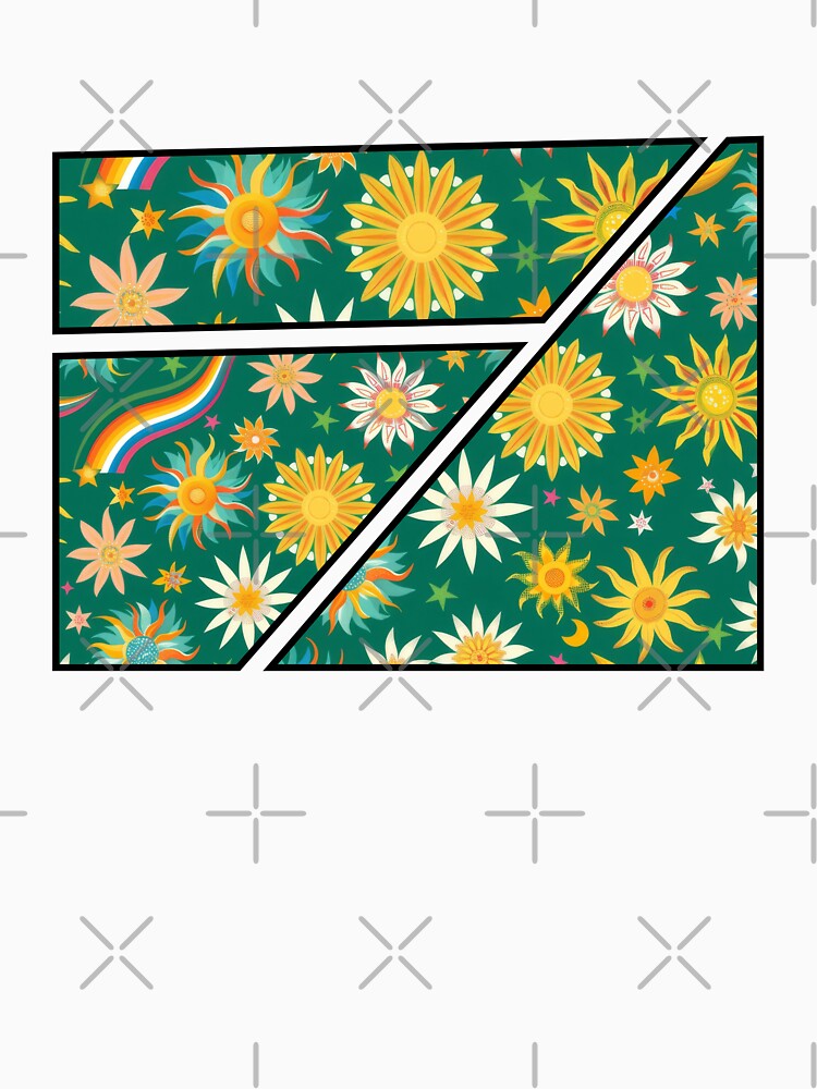 Yellow & green groovy flower & rainbow print by PrettyPinkSkies