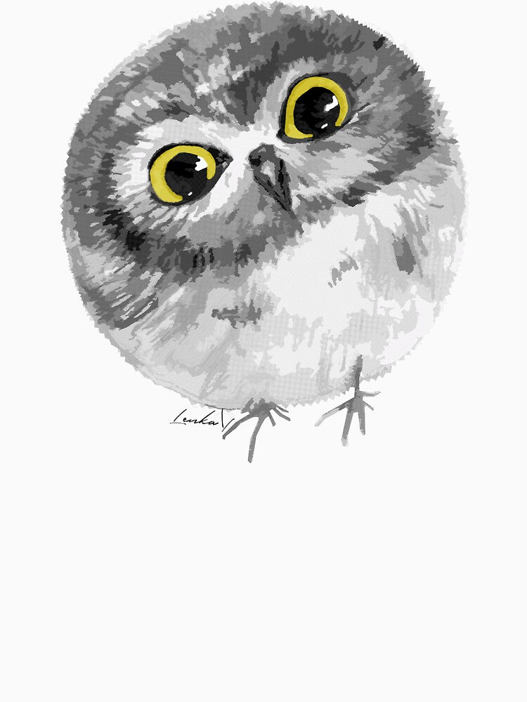 Cute Rounded Owl Pencil Drawing by Lenka Draws