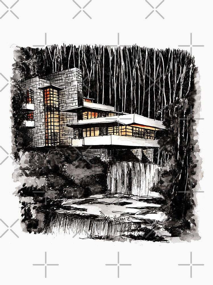 Watercolor Fallingwater House architecture by FreehandSketch