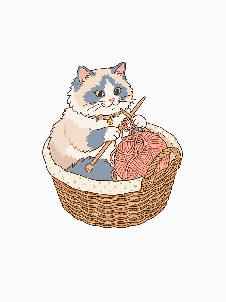 Ragdoll Cat Knitting Society Cute Crochet Yarn Crafting by PictoVibe