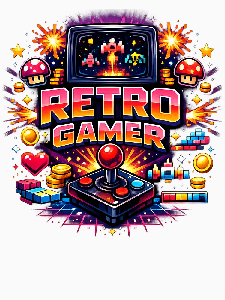 Retro Gamer Arcade Joystick Neon Gaming Nostalgia Design. by The-T-In-Retro