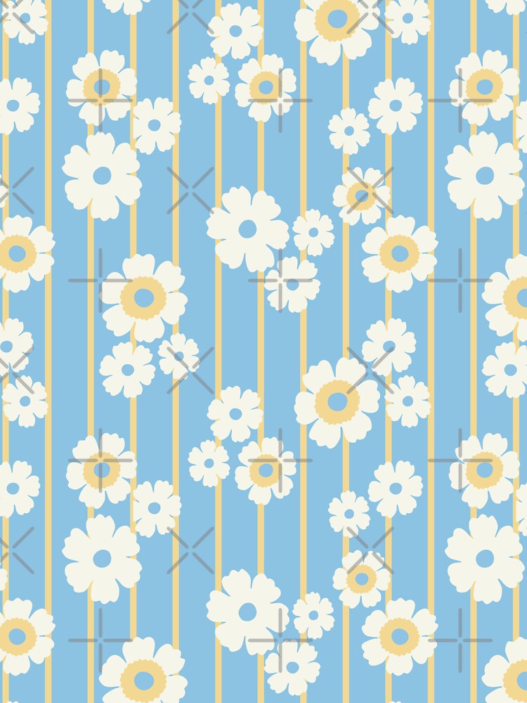 RETRO FLOWER STRIPES BLUE AND YELLOW by blomastudios