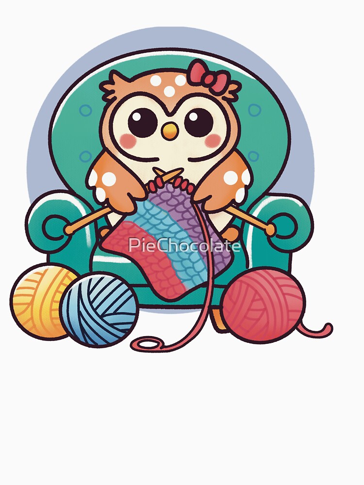 Knitting Owl in a Cozy Chair by PieChocolate