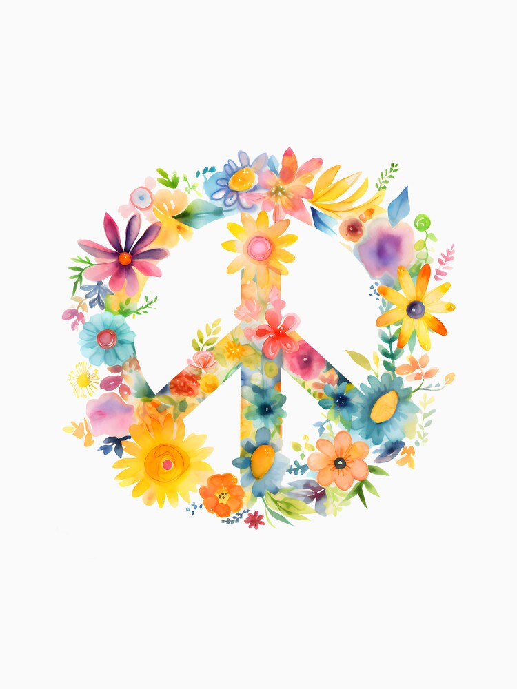 Peace Sign World Love Flowers Hippie Groovy Vibes Art Floral by farhanhafeez