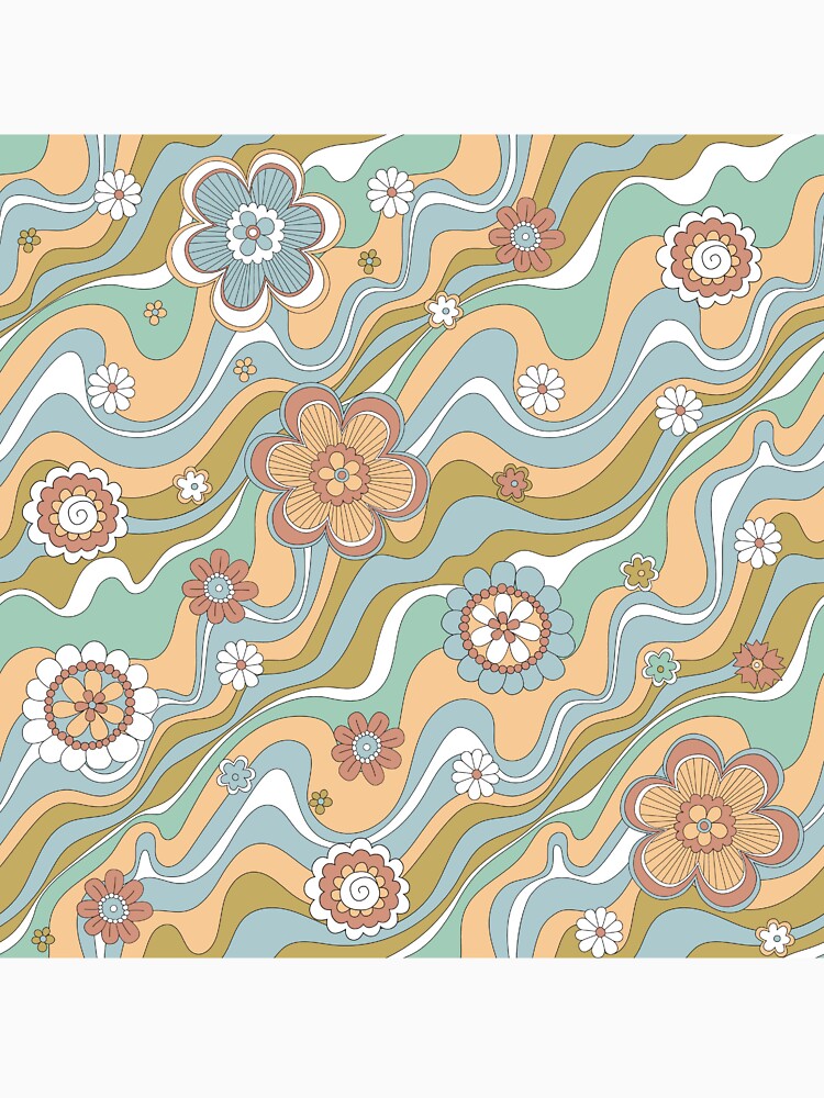 Retro floral swirl 70s pattern by ReneMagritteArt