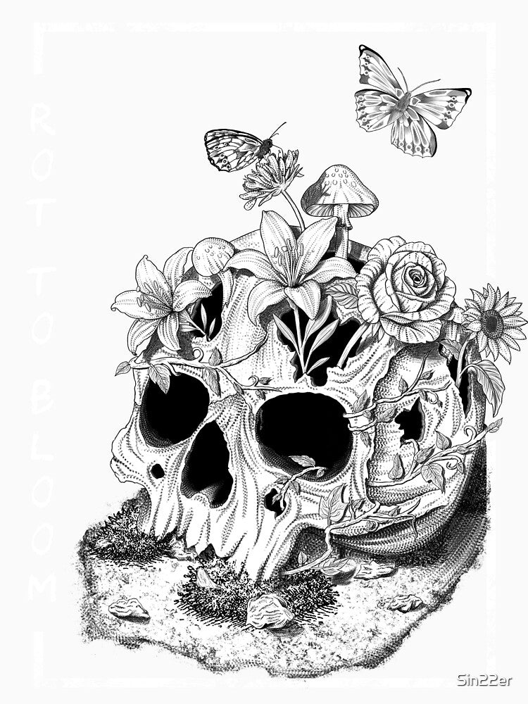 Rot to Bloom – Floral Skull with Butterflies by The Bad Karma Conncection