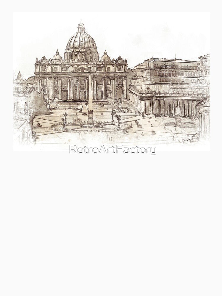 Piazza San Pietro (Saint Peters Square), Rome, Italy - Line and Wash Sketch by Retro Art Factory