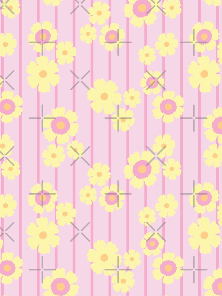 RETRO FLOWER STRIPES PASTEL PINK AND YELLOW by blomastudios