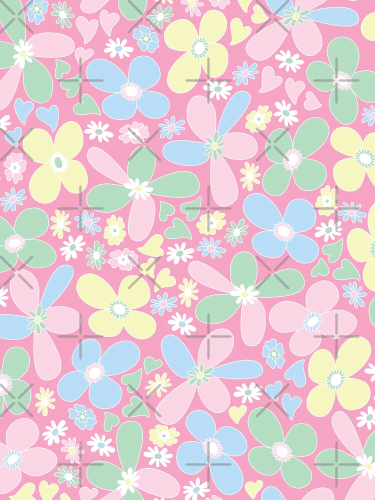 PINK VINTAGE PASTEL BOHO RETRO 60S 70S FLOWER PATTERN DANISH SCANDINAVIAN STYLE by blomastudios