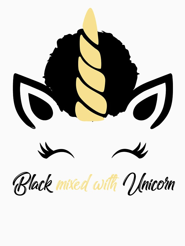 Afro Puff Black Girl Magic Unicorn Shirt - Cute Eyelashes Yellow and Black by LittleBlkTees