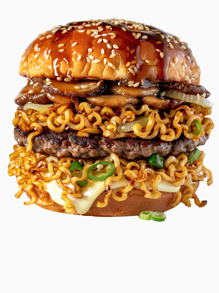 Spicy Ramen Bacon Burger - Banging Burger Series by Swayzdesigns