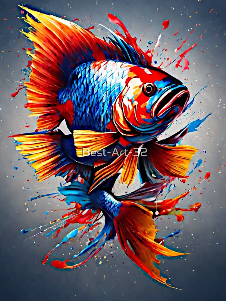 The artwork captures the vibrant essence of a Siamese Fighting Fish. by Best-Art-32