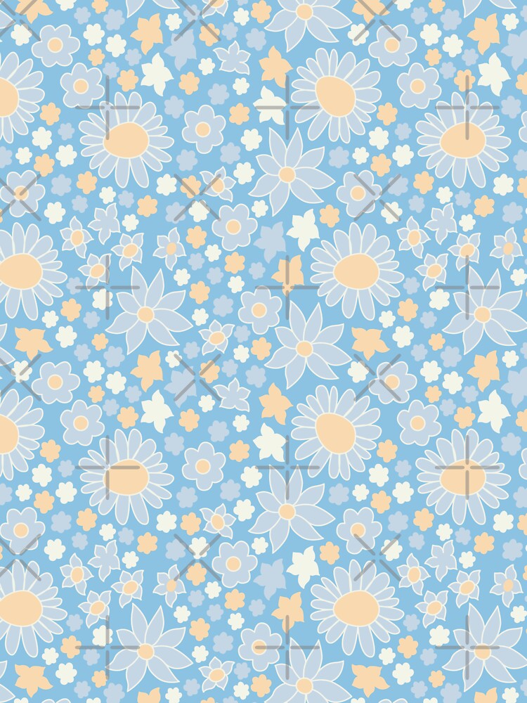 RETRO FLOWER POWER LIGHT BLUE PEACH by blomastudios