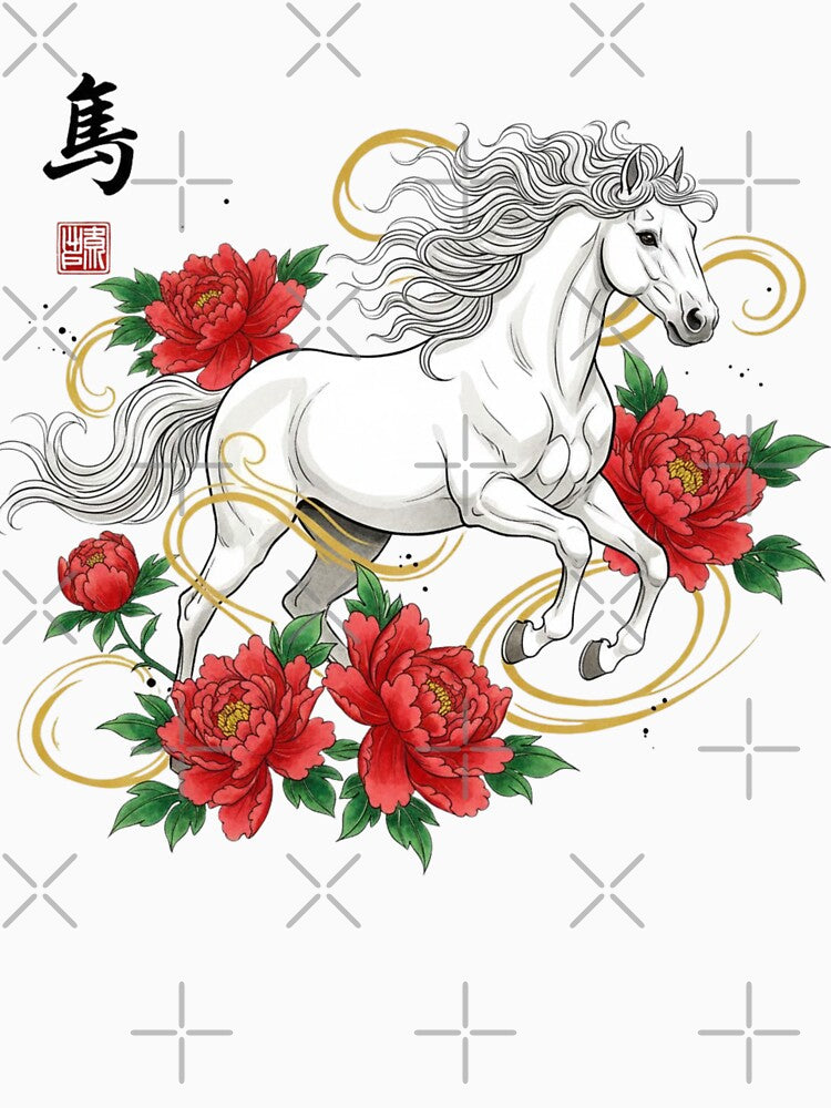 Year of the Horse 2026 White Horse & Red Peonies – New Year, New Page Notebook by loccotown168