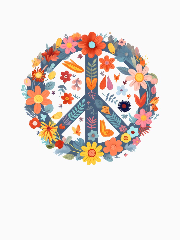 Peace Sign World Lover Flowers Hippie Groovy Vibes Artistic by farhanhafeez