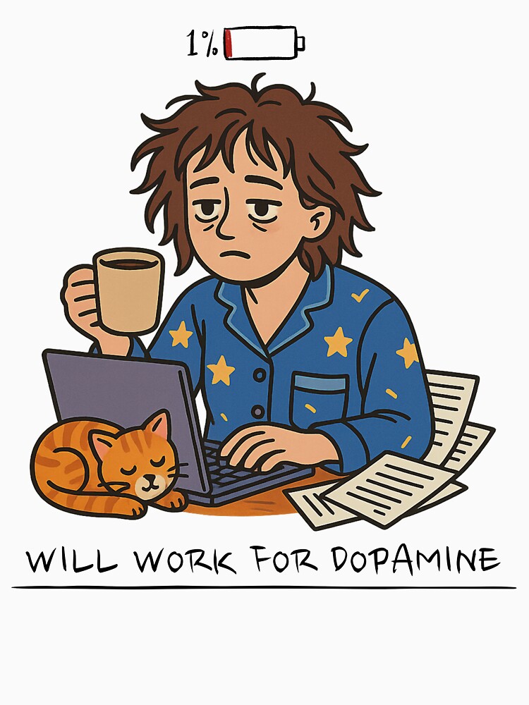 Will Work for Dopamine – Funny Freelance Burnout by Honominu