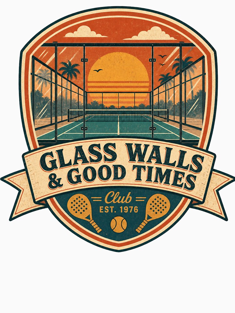 Glass Walls and Good Times Retro Padel Badge by BoosterShop