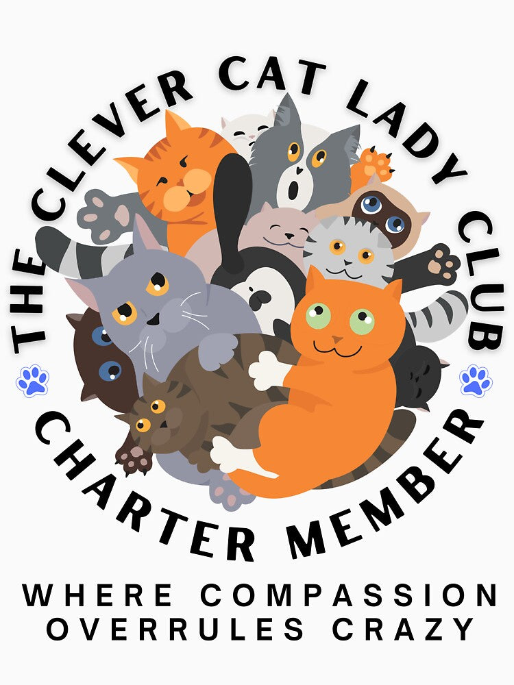 The Clever Cat Lady Club – Black Print by DPingBirdie