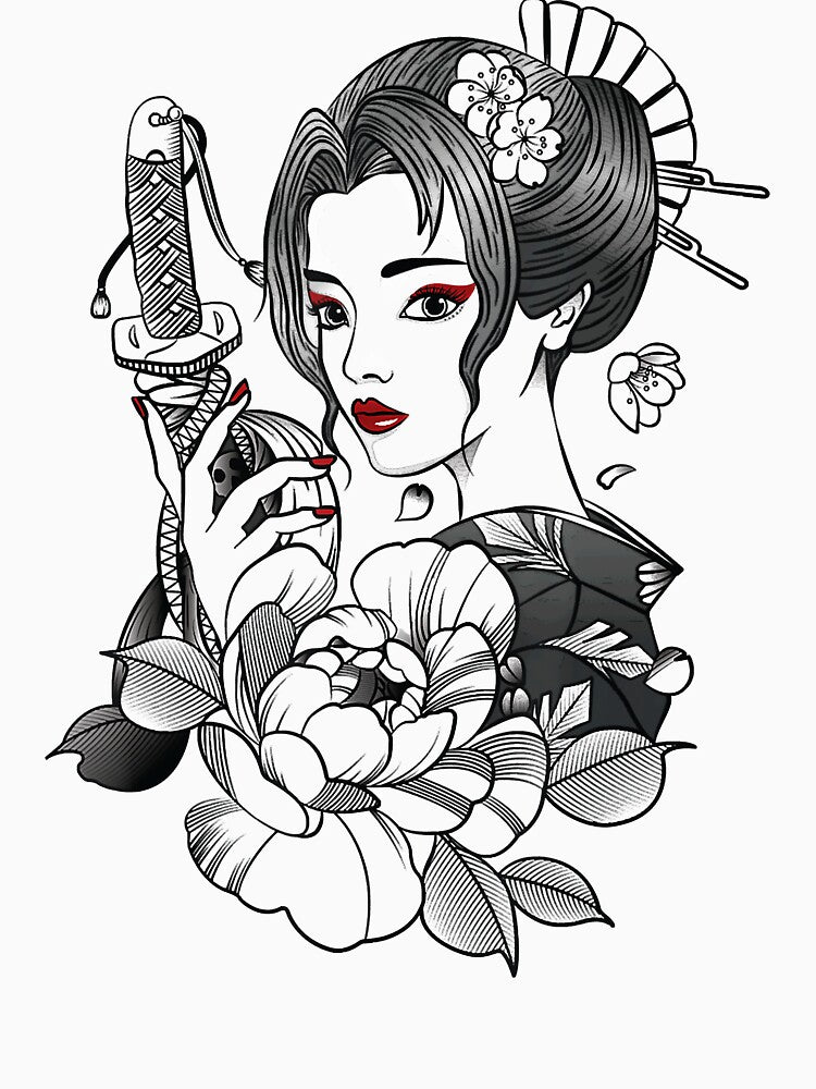 Aesthetic Japanese Anime Girl Samurai Katana Sword Floral by Jorisdebeys