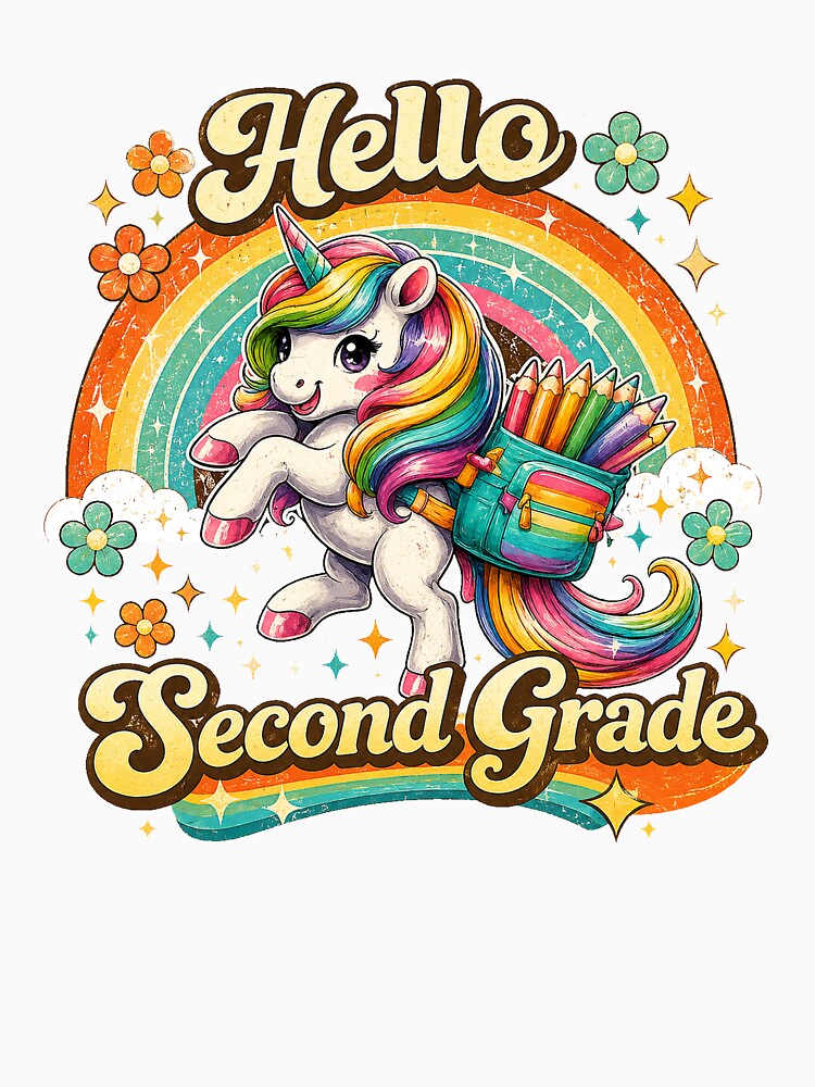Hello 2nd Grade Back to School Unicorn Teacher Kids Girls by QuiteOrbit