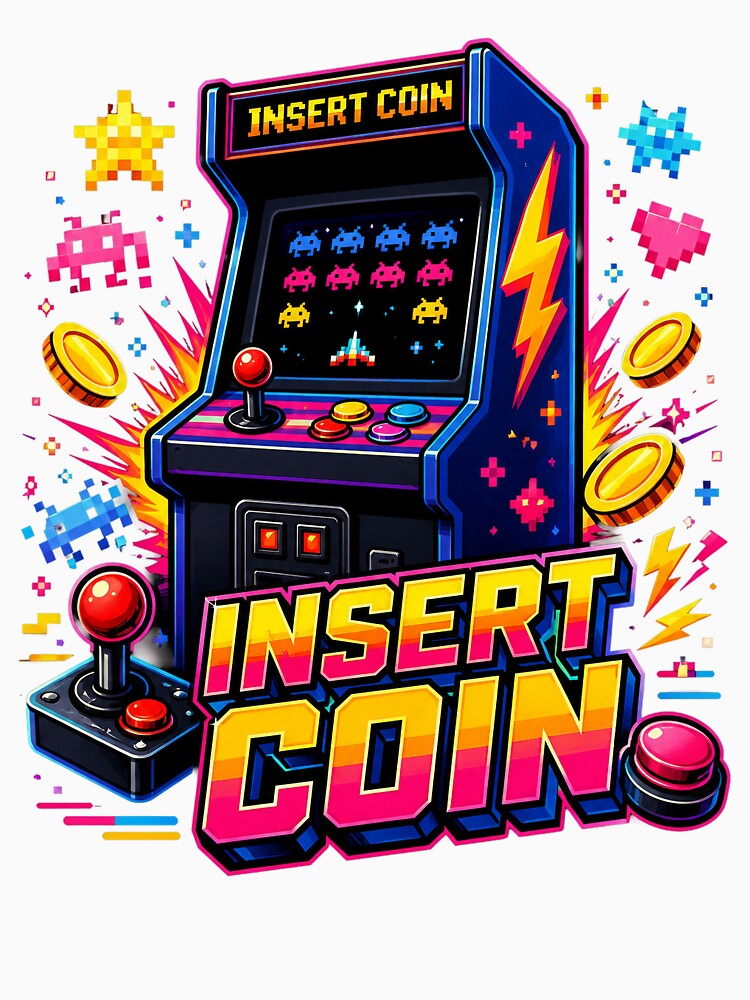 Insert Coin Retro Arcade Gamer Vintage Video Game Design. by The-T-In-Retro