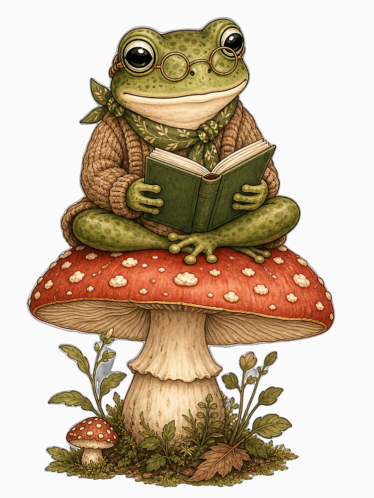 Cute Reading Frog on Mushroom by puredevn