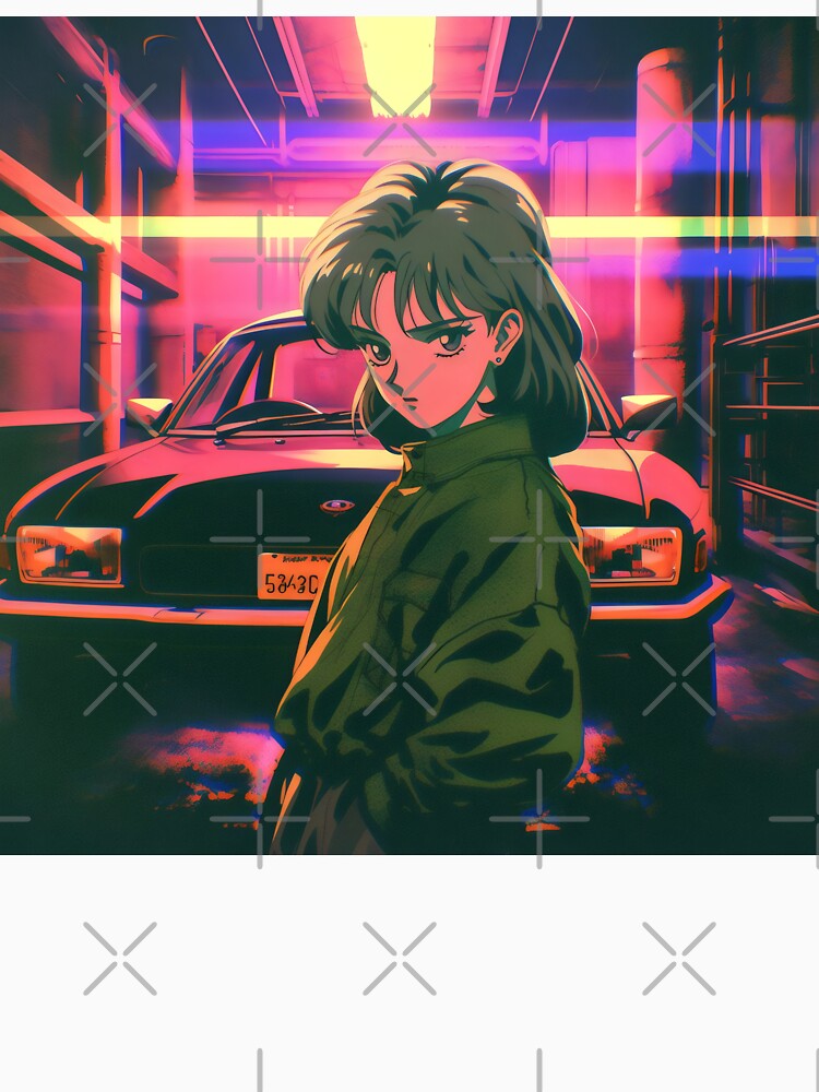 80s Anime Retro Girl Car Japanese Aesthetic Street Racing by glasseskyodai