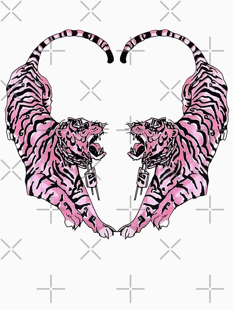 Vintage Pink Tiger Heart Tattoo Edgy Streetwear by Krasnovaovaova