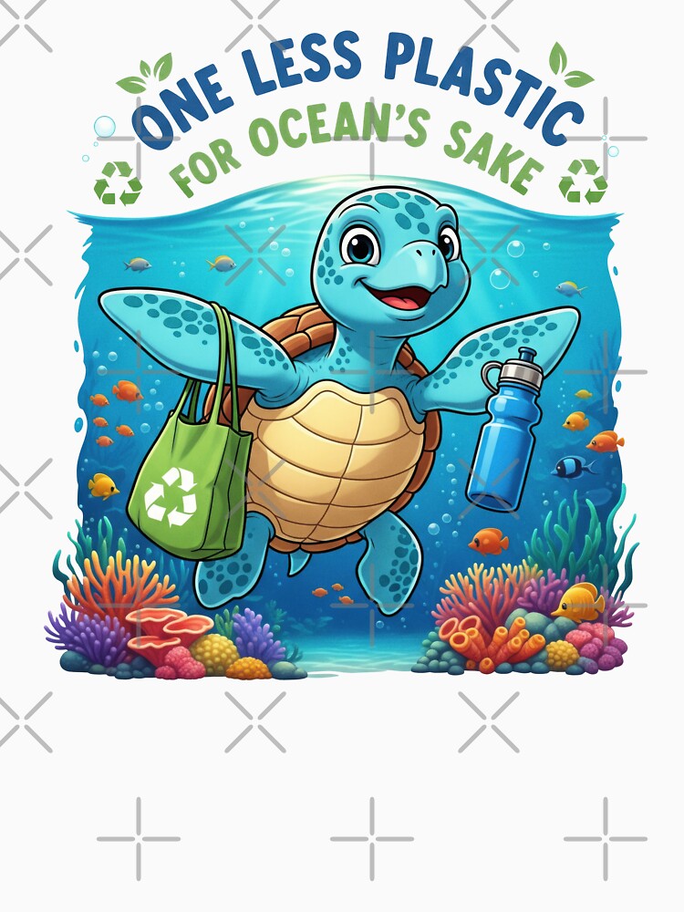 white One Less Plastic for Oceans Sake Environmental Turtle with Reusable Bag by zoughlal