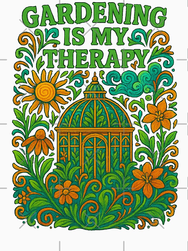 Gardening Is My Therapy Colorful Greenhouse Floral Art Design by Victor Shadehorn