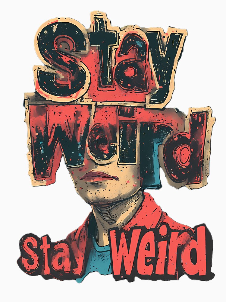 Stay Weird Surreal Art with Bold Text and Portrait by PawAutumn