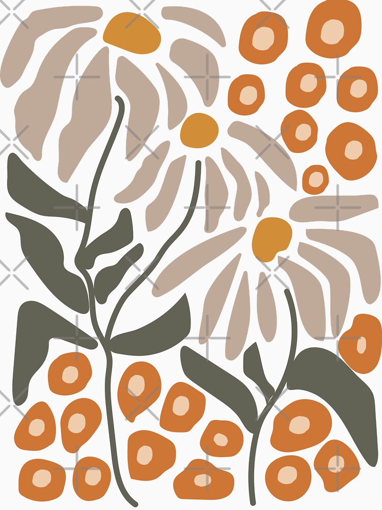 Earthy Boho Terracotta Floral Art Print | Vintage-Inspired Beige and Orange Flower Design | Retro Botanical Art with Warm Earthy Colors by ArtfullyJua
