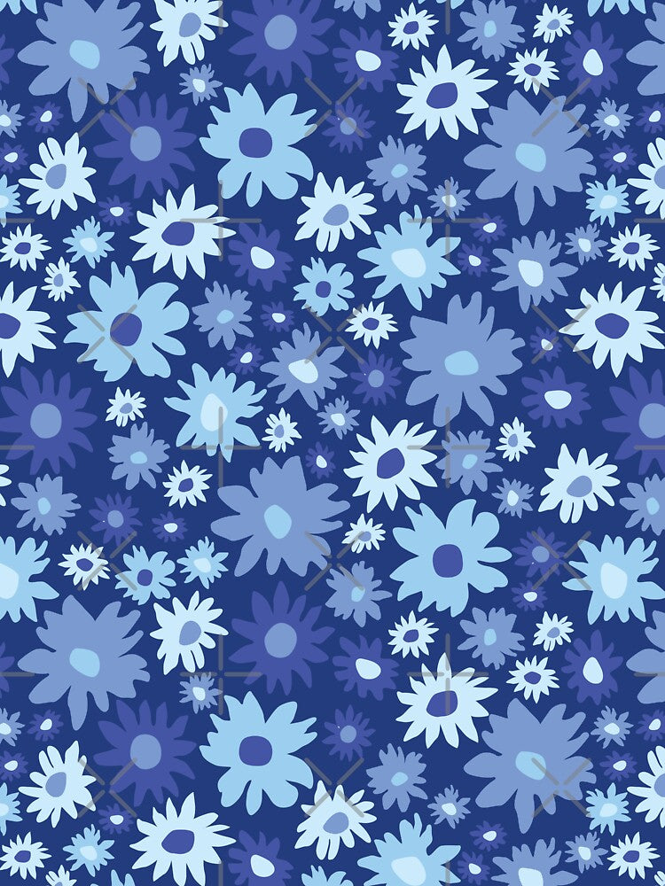 RETRO GROOVY AND FUN FLOWERS DARK BLUE by blomastudios