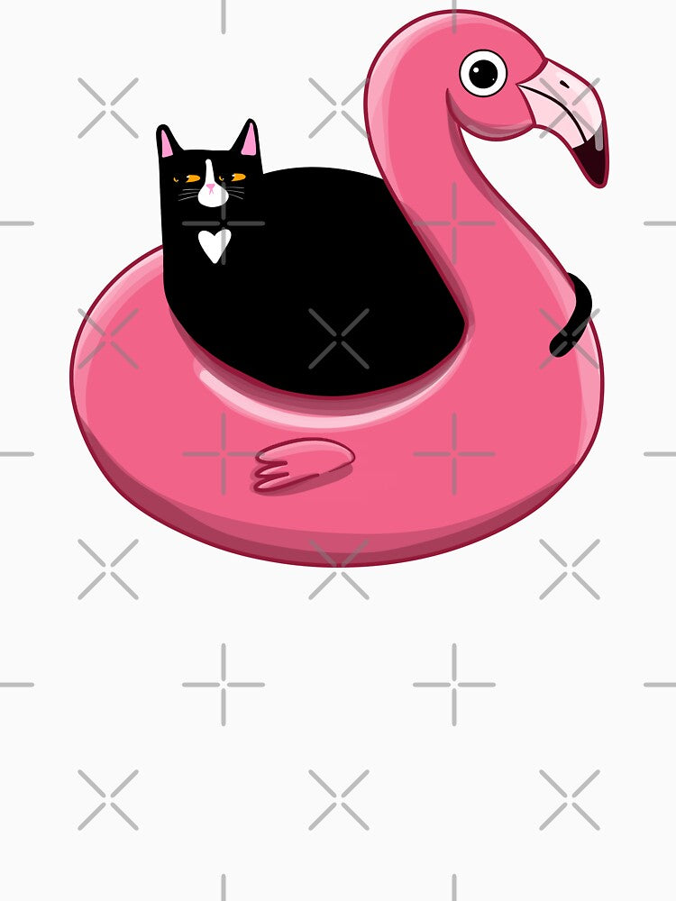 Kitty on a Flamingo Floatie by KilkennyCat Art