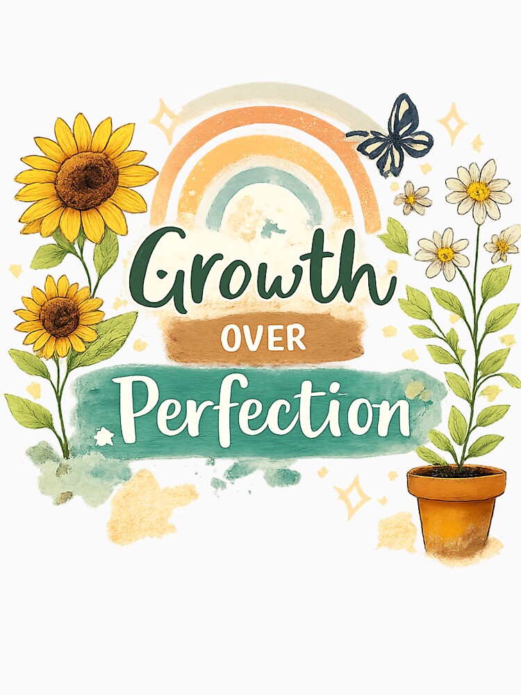 Growth Over Perfection – Hand Drawn Inspirational Quote | Self Love Art Design by B-M-Store