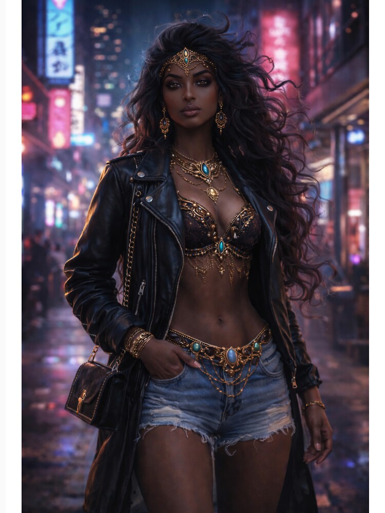 Neon City Djinn Woman -- Dark Feminine Cyberpunk Fantasy Art by rcg1127
