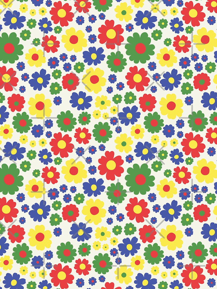 GROOVY RETRO FLOWER POWER GIRLY 70S AND 60S STYLE PRIMARY COLOR WHITE by blomastudios