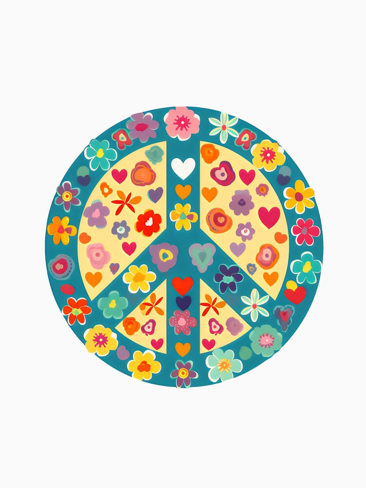 Peace Heart Sign Lovers Art Hippie Groovy Vibes Flowers Soul by farhanhafeez