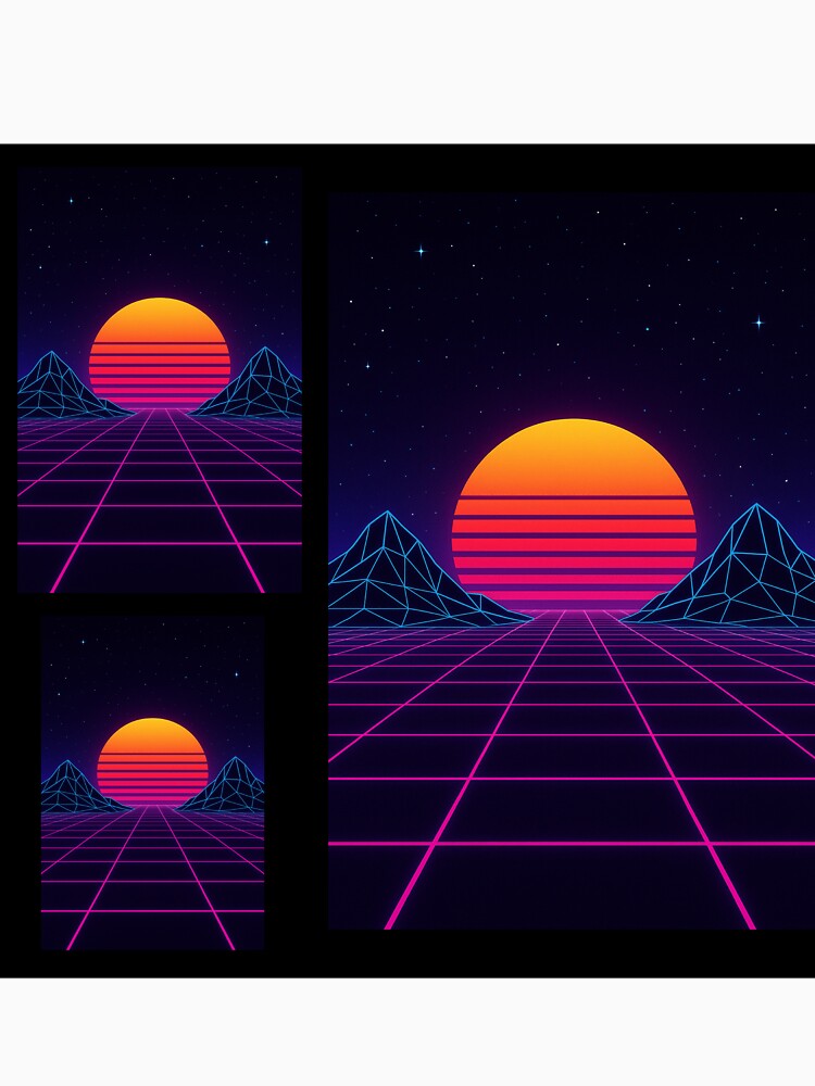 Neon Sunset Grid – Retro-Futuristic Synthwave Sticker by LuminousStudios