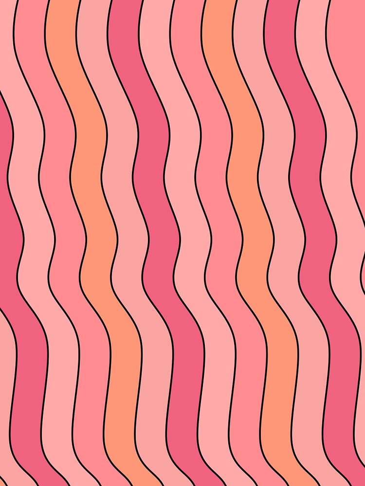 Abstract Pink and Orange Pastel Retro 70s Wavy Groovy Lines Pattern by Aesthetic Crew