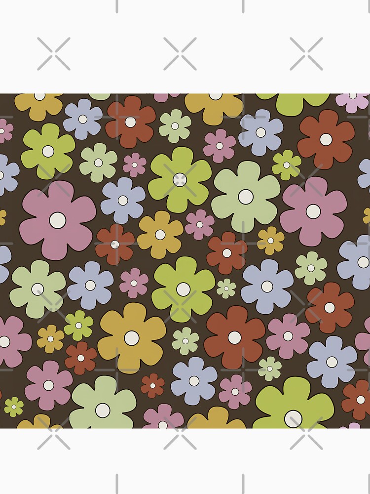 brown pink green  retro groovy 60s flowers daisies by Inktown