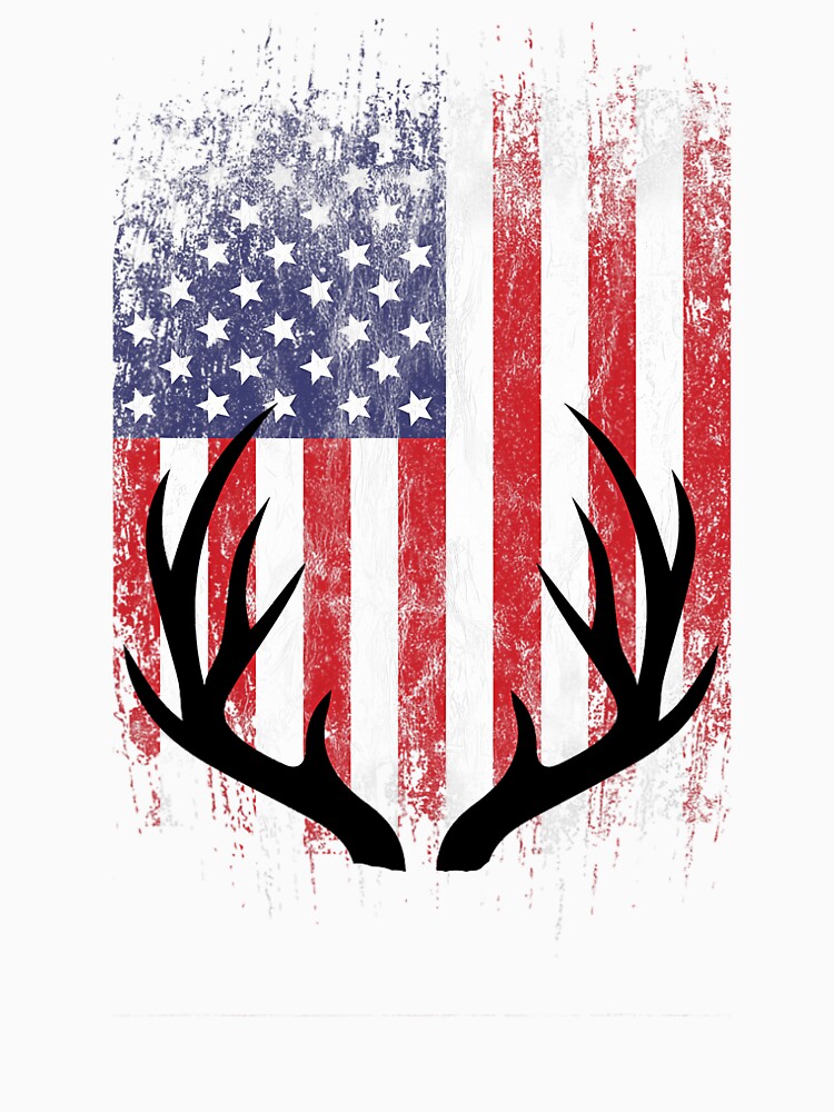 Deer Hunting American Flag Whitetail Buck Antlers Short Sleeve by vqyngdlc91