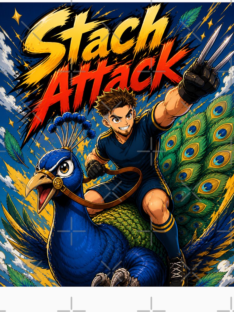 Stach Attack Anime Peacock Rider – Bold Fantasy Sports Style T-Shirt & Sticker Design by Final Whistle Art