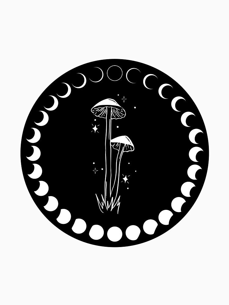 Mushrooms and moon phases sticker and pin by jellysquidart