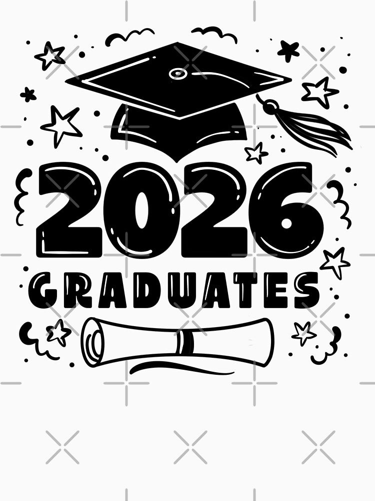 Graduates 2026, school sticker, print, congrats, black and white t-shirt print by NatalkaP