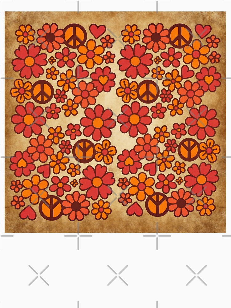 Groovy 70s style flower pattern, retro color palette by Pim-pimporn