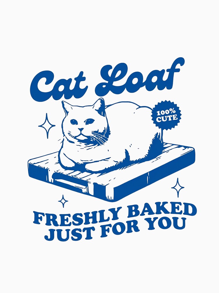 Cat Loaf Retro Illustration — Funny Bakery Inspired Blue Cat Art by Colorful-Garden